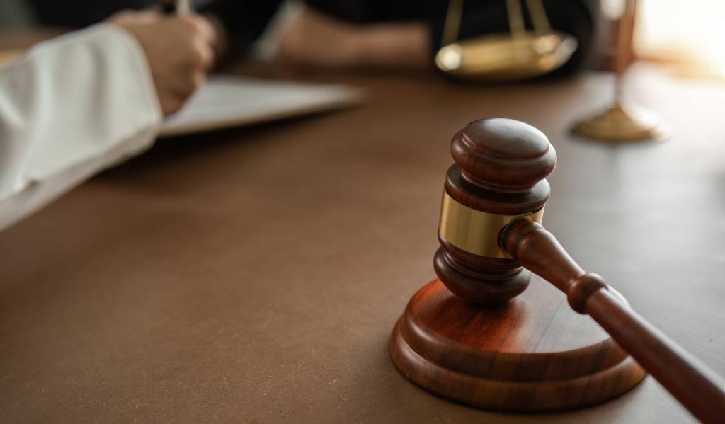 Legal concepts and lawyers Judge's hammer in the courtroom of the court for criminal judgments and